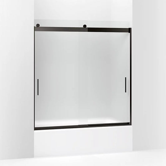 Kohler Levity® (56.6" - 59.6" W x 62" H) Sliding Bath Door with 1/4" (6mm) thick Frosted glass in Anodized Dark Bronze