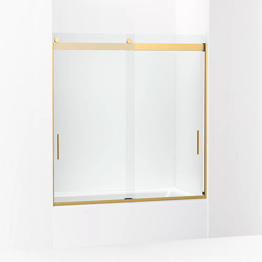 Kohler Levity® (56.6" - 59.6" W x 62" H) Sliding Bath Door with 1/4" (6mm) thick Crystal Clear glass in Vibrant Brushed Moderne Brass