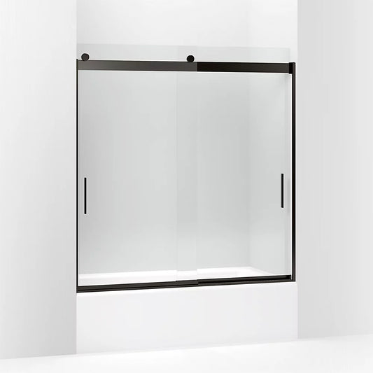 Kohler Levity® (56.6" - 59.6" W x 62" H) Sliding Bath Door with 1/4" (6mm) thick Crystal Clear glass in Anodized Dark Bronze