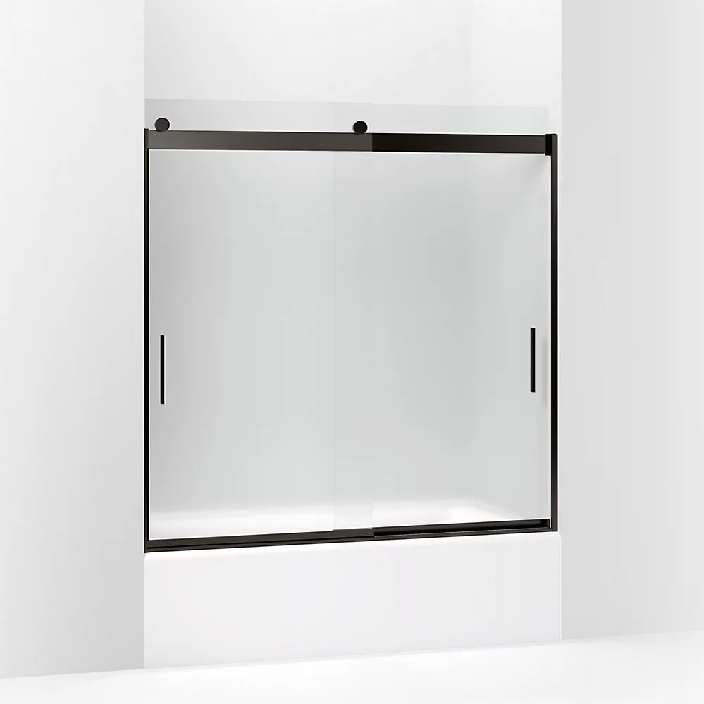 Kohler Levity® Sliding bath door (56.6" - 59.6" W x 59.8" H) with 1/4" (6mm) thick Frosted glass in Anodized Dark Bronze