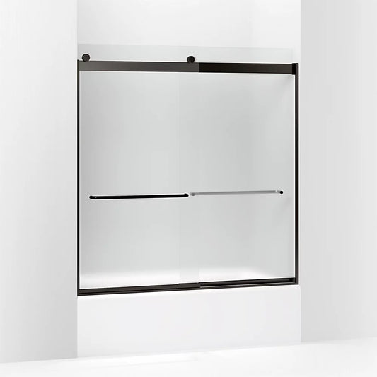 Kohler Levity® Sliding bath door (56.6" - 59.6" W x 62" H) with 1/4" (6mm) thick Frosted glass in Anodized Dark Bronze