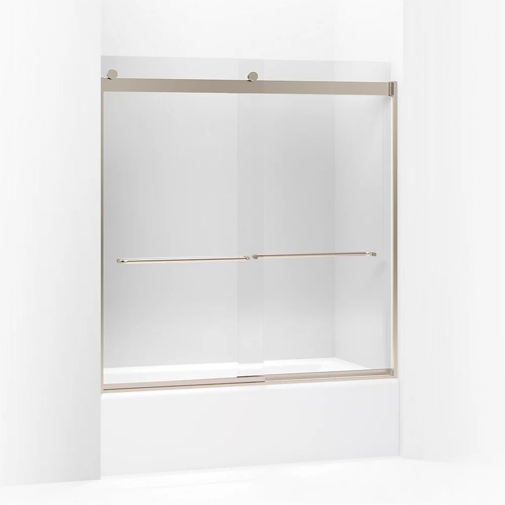 Kohler Levity® Sliding bath door (56.6" - 59.6" W x 62" H) with 1/4" (6mm) thick Crystal Clear glass in Anodized Brushed Bronze