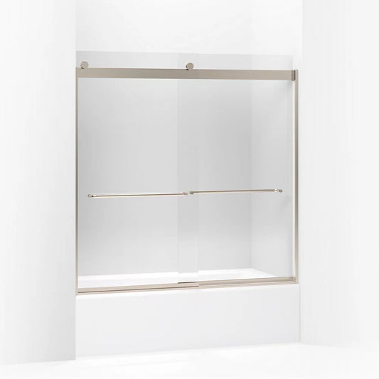 Kohler Levity® Sliding Bath door (56.6" - 59.6" W x 59.8" H) with 1/4" (6mm) thick Crystal Clear glass in Anodized Brushed Bronze