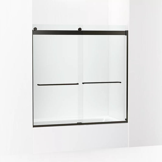 Kohler Levity® Sliding Bath door (56.6" - 59.6" W x 59.8" H) with 1/4" (6mm) thick Crystal Clear glass in Anodized Dark Bronze