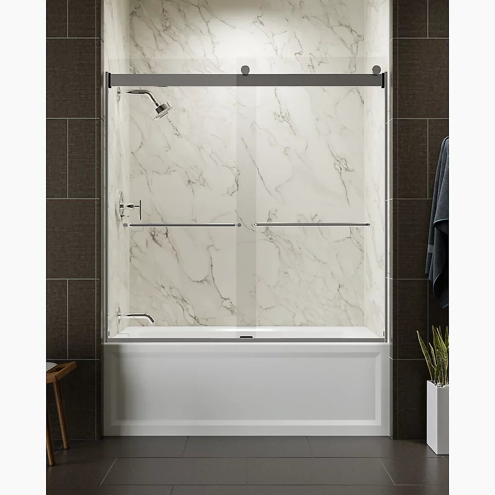 Kohler Levity® Sliding Bath door (56.6" - 59.6" W x 59.8" H) with 1/4" (6mm) thick Crystal Clear glass in Matte Black