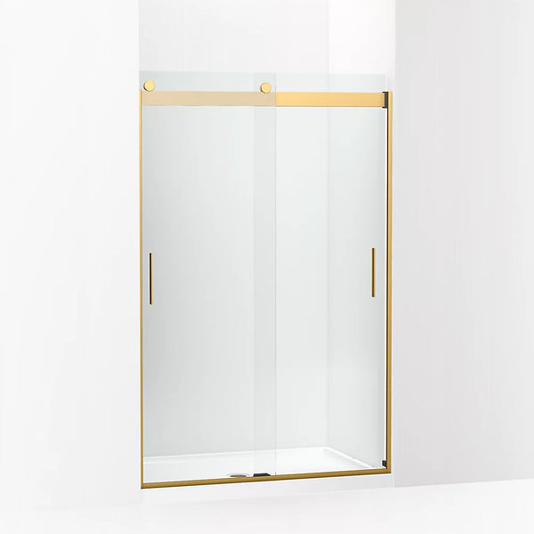 Kohler Levity® Sliding shower door (43.6 - 47.6 W x 74 H) with 1/4 (6mm) thick Crystal Clear glass in Vibrant Brushed Moderne Brass