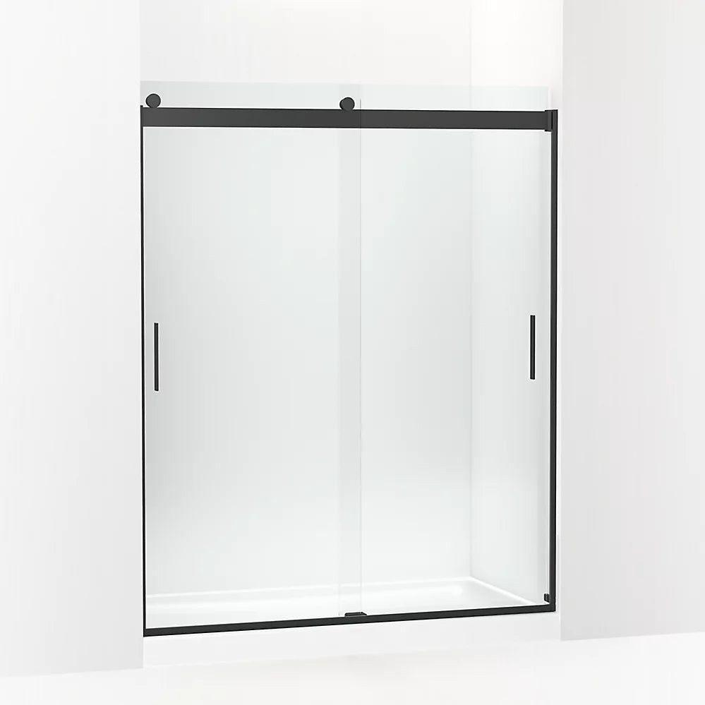 Kohler Levity® Sliding shower door (56.6" - 59.6" W x 74" H) with 1/4" (6mm) thick Crystal Clear glass in Matte Black