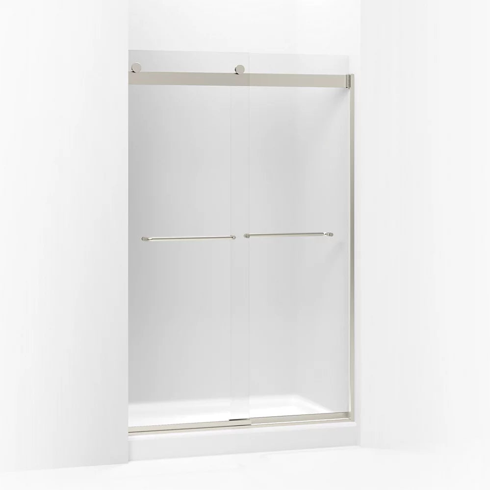 Kohler Levity® Sliding shower door (44.6" - 47.6" W x 74" H) with 1/4" (6mm) thick Frosted glass in Matte Nickel