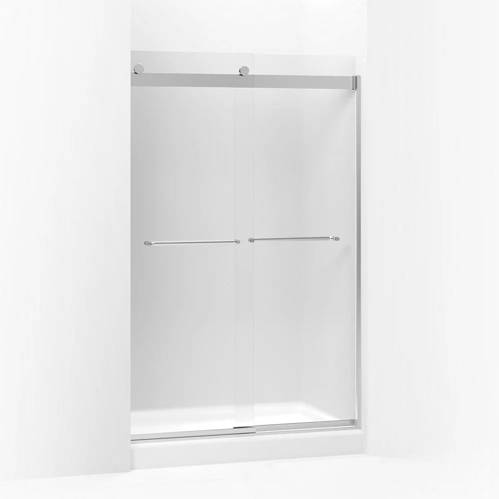 Kohler Levity® Sliding shower door (44.6" - 47.6" W x 74" H) with 1/4" (6mm) thick Frosted glass in Bright Silver