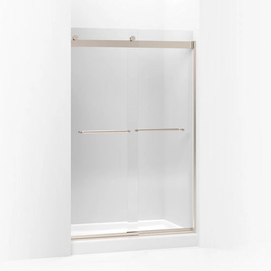 Kohler Levity® Sliding shower door (44.6" - 47.6" W x 74" H) with 1/4" (6mm) thick Crystal Clear glass in Anodized Brushed Bronze