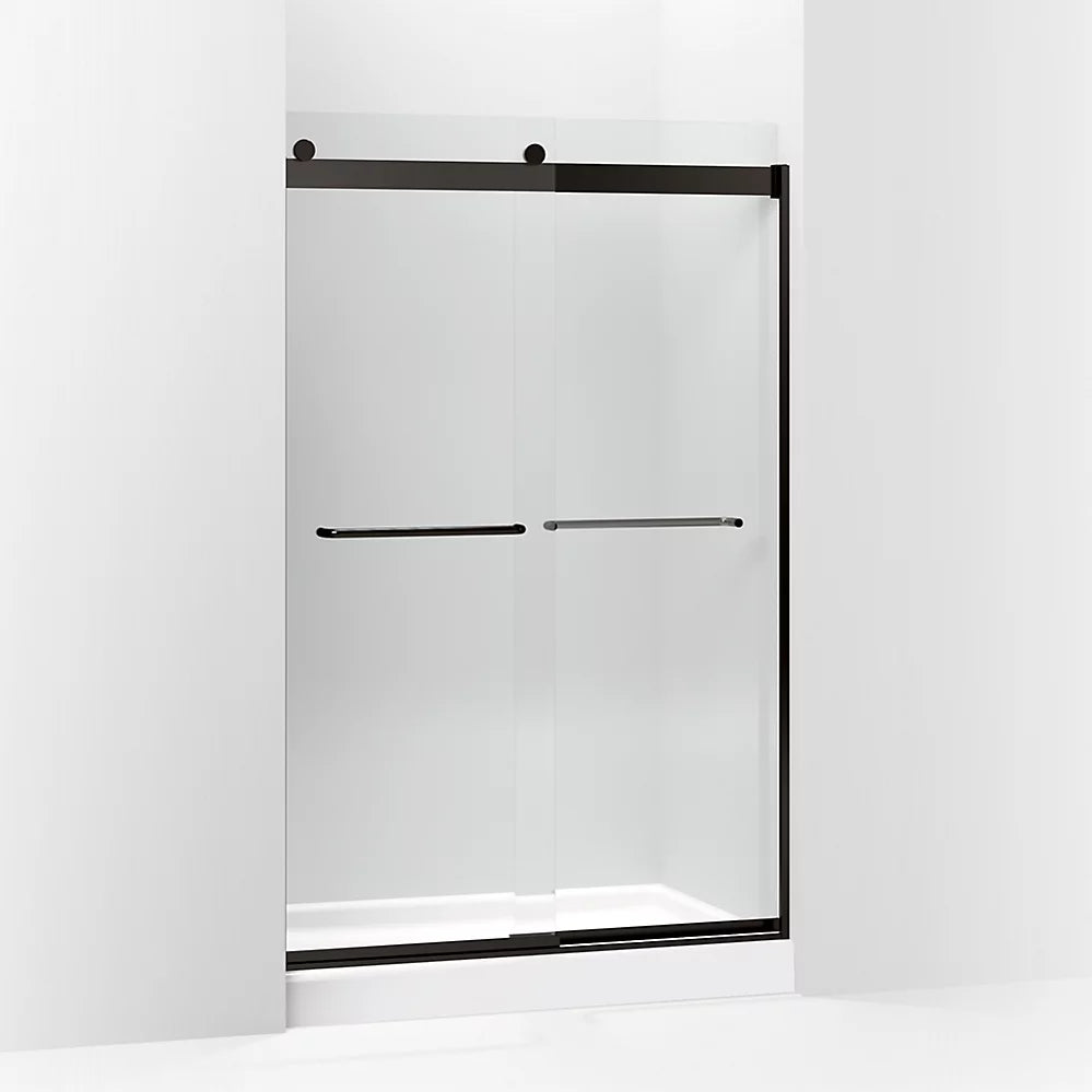 Kohler Levity® Sliding shower door (44.6" - 47.6" W x 74" H) with 1/4" (6mm) thick Crystal Clear glass in Anodized Dark Bronze