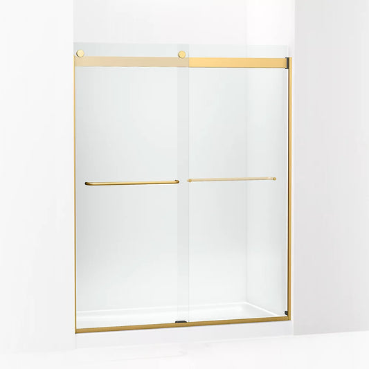 Kohler Levity® Sliding Shower door (56.6" - 59.6" W x 74" H) with 1/4" (6mm)  thick Crystal Clear glass in Vibrant Brushed Moderne Brass