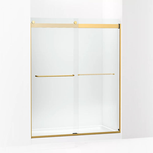 Kohler Levity® Sliding Shower door (56.6 - 59.6 W x 74 H) with 1/4 (6mm)  thick Crystal Clear glass in Vibrant Brushed Moderne Brass