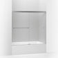 Kohler Revel® Sliding bath door (56.6" - 59.6" W x 55.5" H) with 1/4" (6mm) thick Crystal Clear glass in Bright Polished Silver