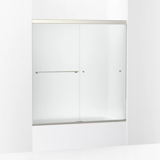 Kohler Revel® (55.6" - 59.6" W x 62" H) Sliding Bath door with 5/16" (8mm) thick Frosted glass in Anodized Brushed Nickel