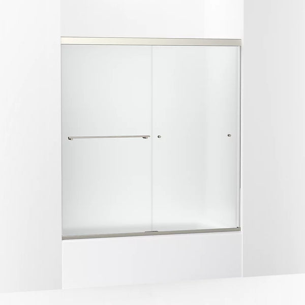 Kohler Revel® (55.6 - 59.6 W x 62 H) Sliding Bath door with 5/16 (8mm) thick Frosted glass in Anodized Brushed Nickel