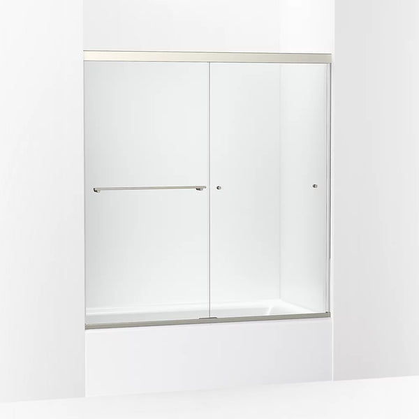 Kohler Revel® (55.6 - 59.6 W x 62 H) Sliding Bath door with 5/16 (8mm) thick Crystal Clear glass in Anodized Brushed Nickel