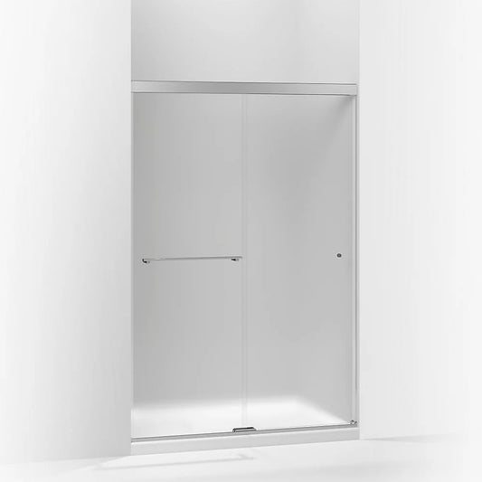 Kohler Revel® Sliding shower door (44.6" - 47.6" W x 70" H) with 1/4" (6mm) thick Frosted glass in Bright Polished Silver