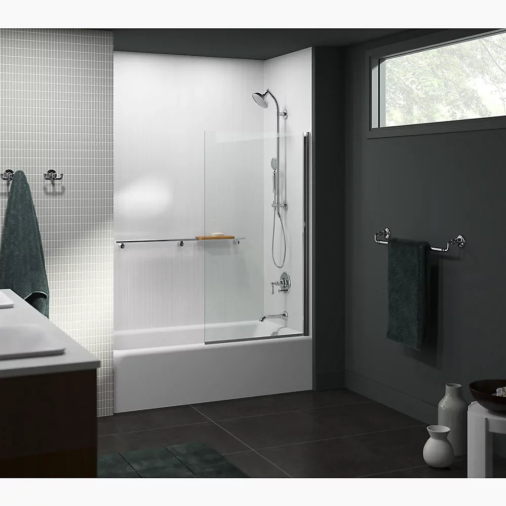 Kohler Aerie® Bath screen (32" W x 57" H) with 1/4" (6mm) thick Crystal Clear glass and Square Corner in Bright Polished Silver