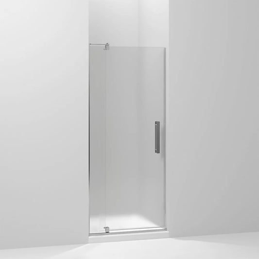 Kohler Revel® Pivot Shower door (27.3" - 31.1" W x 70" H) with 1/4" (6mm) thick Frosted glass in Bright Polished Silver