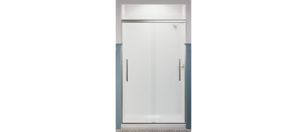 Kohler Pleat® Frameless sliding shower door (44.6 - 47.6W x 79.1 H) with 5/16 (8mm) thick Frosted glass in Anodized Brushed Nickel