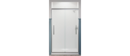 Kohler Pleat® Frameless sliding shower door (44.6" - 47.6"W x 79.1" H) with 5/16" (8mm) thick Frosted glass in Bright Polished Silver