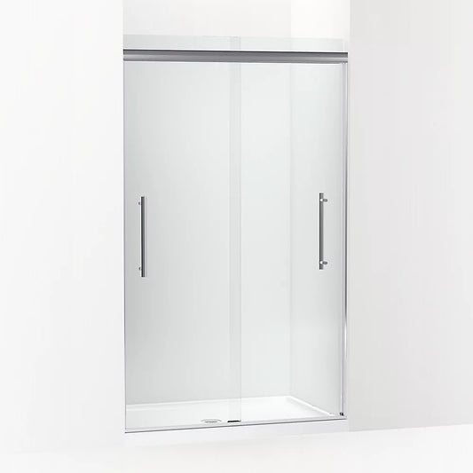 Kohler Pleat® Frameless sliding shower door (44.6" - 47.6"W x 79.1" H) with 5/16" (8mm) thick Crystal Clear glass in Bright Polished Silver