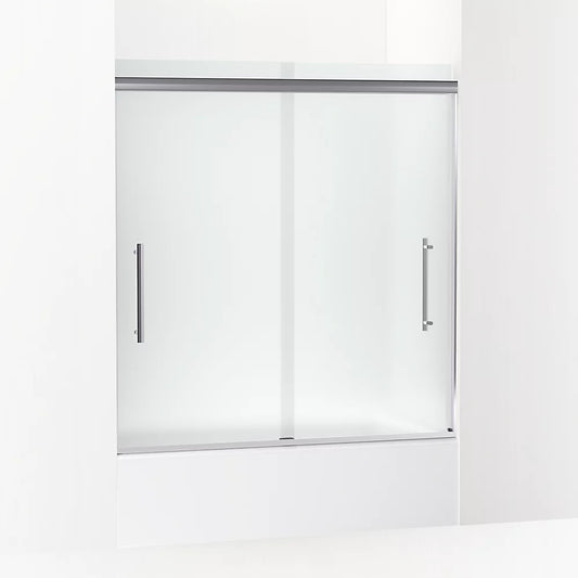 Kohler Pleat® ( 54.6" - 59.6" W x 63.6" H) Sliding Bath Door with 5/16" (8mm) thick Frosted glass in Bright Polished Silver