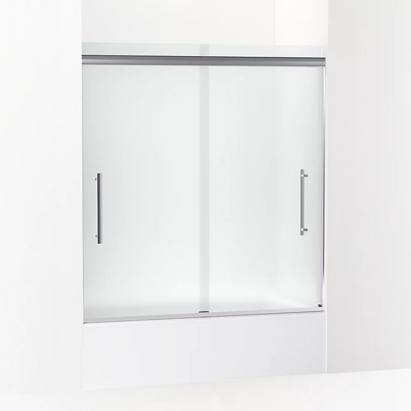 Kohler Pleat® ( 54.6 - 59.6 W x 63.6 H) Sliding Bath Door with 5/16 (8mm) thick Frosted glass in Bright Polished Silver