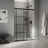 Kohler Elate® Sliding shower door (44.3" - 47.6" W x 70.5" H) with 1/4" (6mm) thick with Rectangular Grille Pattern in Matte Black