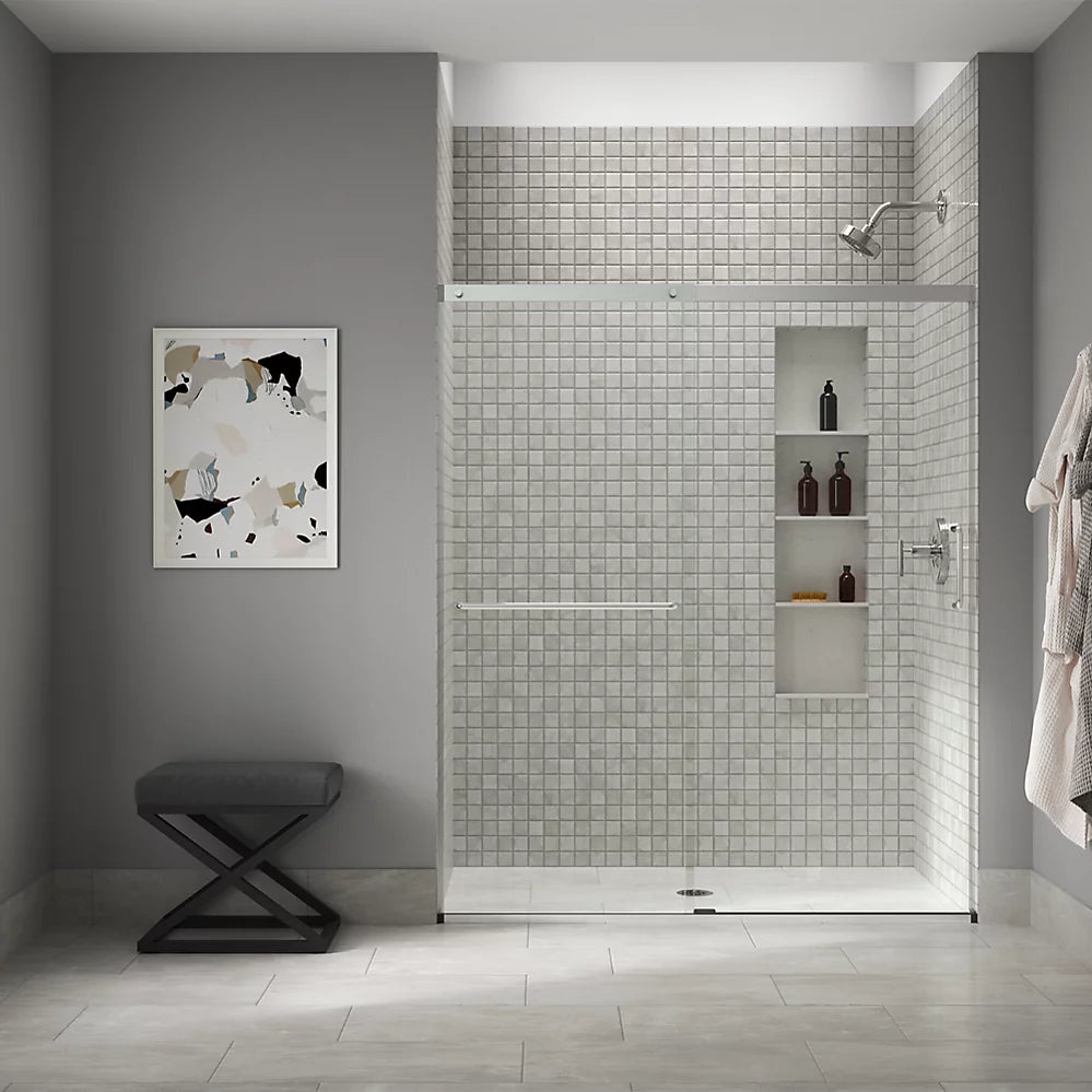 Kohler Elate® Sliding shower door (56.3" - 59.6" W x 70.5" H) with 1/4" (6mm) thick Crystal Clear glass in Matte Nickel