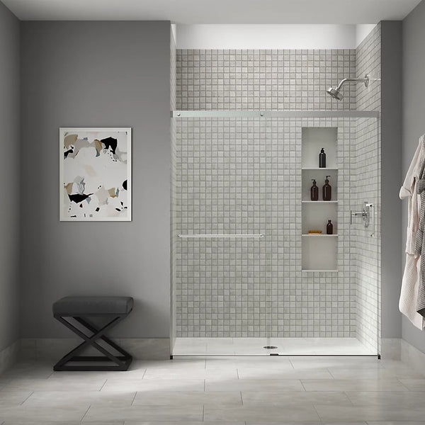 Kohler Elate® Sliding shower door (56.3 - 59.6 W x 70.5 H) with 1/4 (6mm) thick Crystal Clear glass in Bright Silver