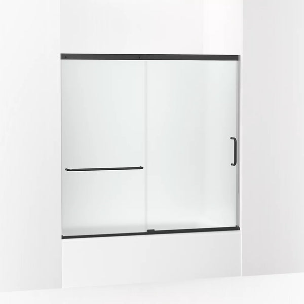 Kohler Elate® (56.3 - 59.6 W x 56.8 H) Sliding Bath Door with 1/4 (6mm) thick Frosted glass in Matte Black