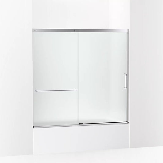 Kohler Elate® (56.3" - 59.6" W x 56.8" H) Sliding Bath Door with 1/4" (6mm) thick Frosted glass in Bright Silver