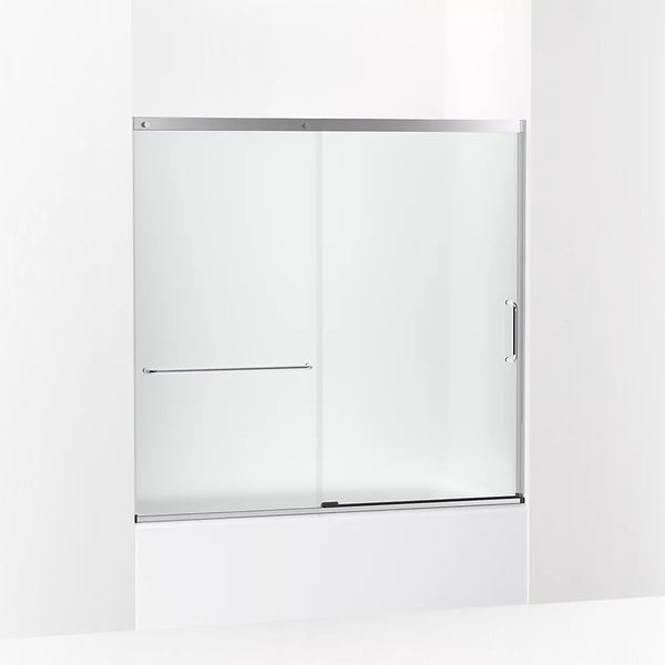 Kohler Elate® (56.3 - 59.6 W x 56.8 H) Sliding Bath Door with 1/4 (6mm) thick Frosted glass in Bright Silver