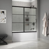 Kohler Elate® Sliding Bath door (56.3" - 59.6" W x 56.8" H) with 1/4" (6mm) thick glass with Rectangular Grille Pattern in Matte Black