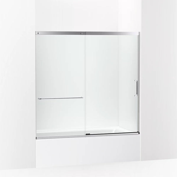 Kohler Elate® (56.3 - 59.6 W x 56.8 H) Sliding Bath Door with 1/4 (6mm) thick Crystal Clear glass in Bright Silver