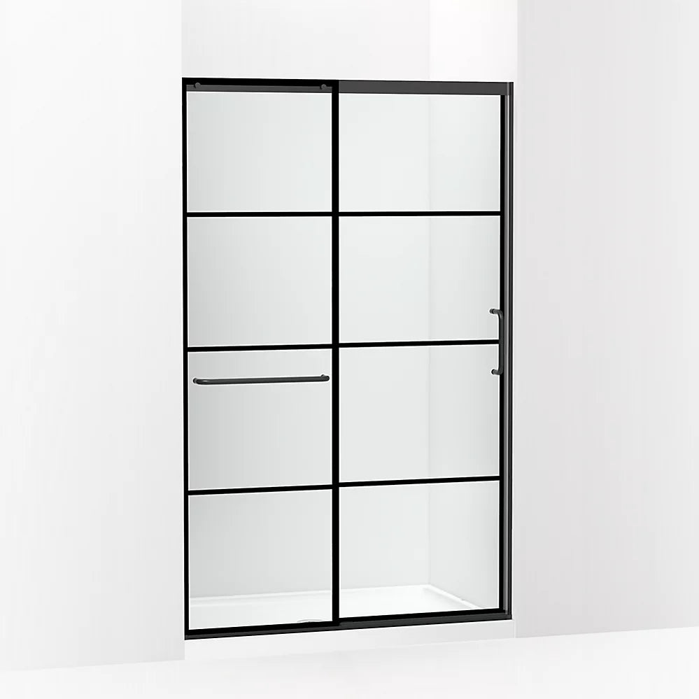 Kohler Elate® Sliding shower door (44.3" x 47.6" W x 75.5" H) with heavy 5/16" (8mm) thick glasswith Rectangular Grille Pattern in Matte Black