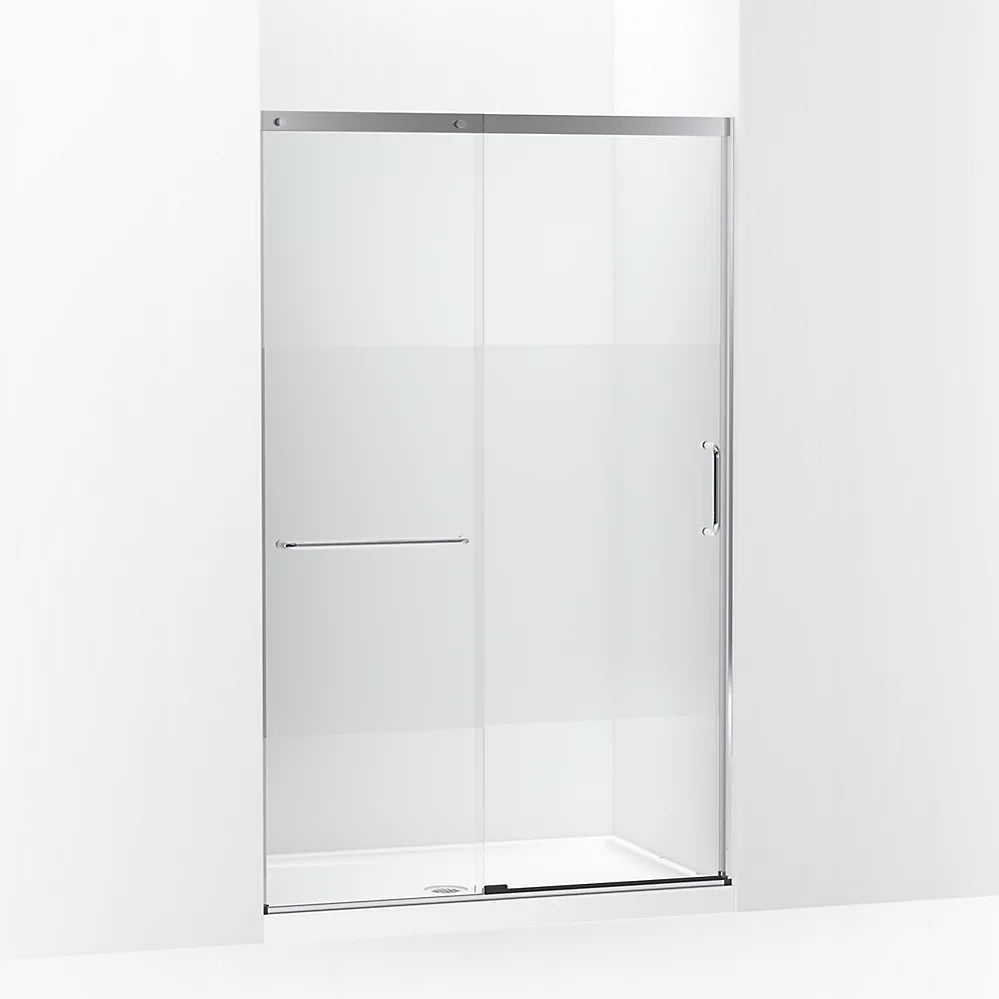 Kohler Elate® Sliding shower door (44.3" - 47.6" W x 75.5" H) with heavy 5/16" (8mm) thick Crystal Clear glass with privacy band