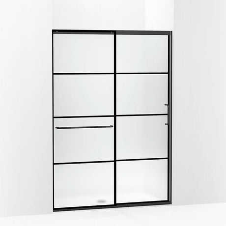 Kohler Elate® Sliding Shower door (50.3" - 53.6" W x 75.5" H) with heavy 5/16" (8mm) thick glass with Rectangular Grille Pattern in Matte Black