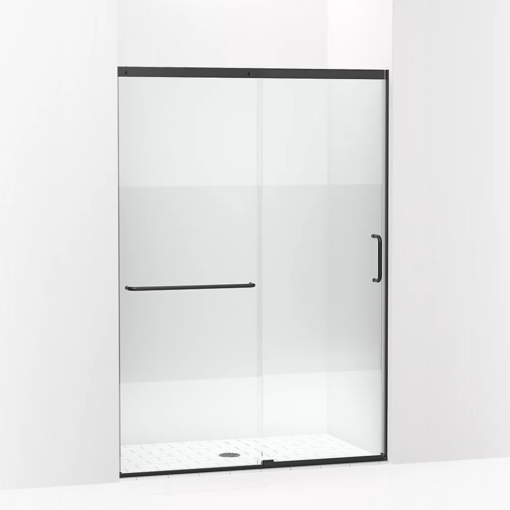 Kohler Elate® Sliding shower door (50.3" - 53.6" W x 75.5" H) with heavy 5/16" (8mm) thick Crystal Clear glass with privacy band