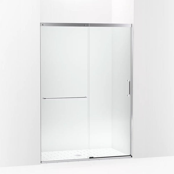 Kohler Elate® Sliding shower door (50.3 - 53.6 W x 75.5 H) with heavy 5/16 (8mm) thick Crystal Clear glass in Bright Silver