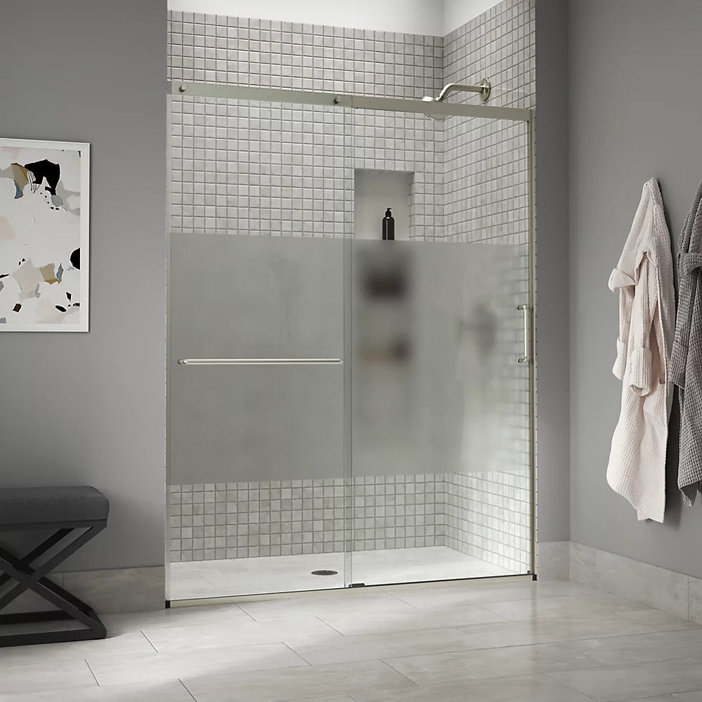 Kohler Elate® Sliding Shower door (56.3" - 59.6" W x 75.5" H) with heavy 5/16" (8mm) thick Crystal Clear glass with privacy band