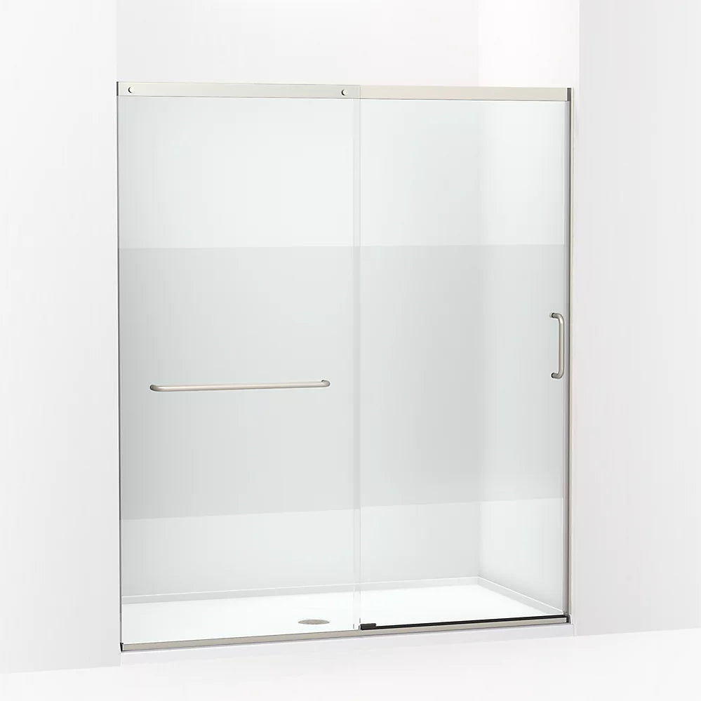 Kohler Elate® Sliding Shower door (62.3" - 65.6" W x 75.5" H) with heavy 5/16" (8mm) thick Crystal Clear glass with Privacy Band