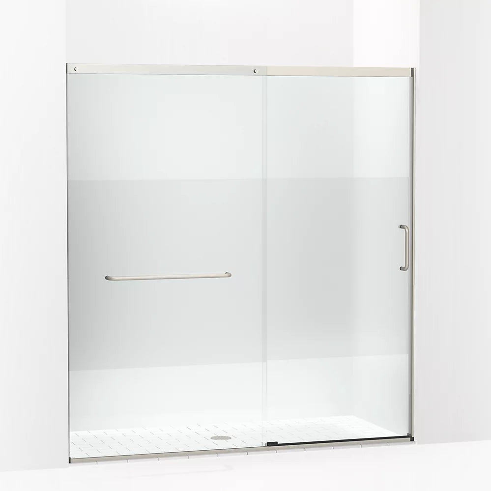 Kohler Elate® Sliding Shower door (68.3" - 71.6 " W x 75.5" H) with heavy 5/16" (8mm) thick Crystal Clear glass with Privacy Band