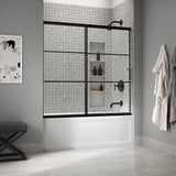 Kohler Elate® Sliding Bath door (56.3" - 59.6" W x 56.8" H) with heavy 5/16" (8mm) thick glass with Rectangular Grille Pattern in Matte Black