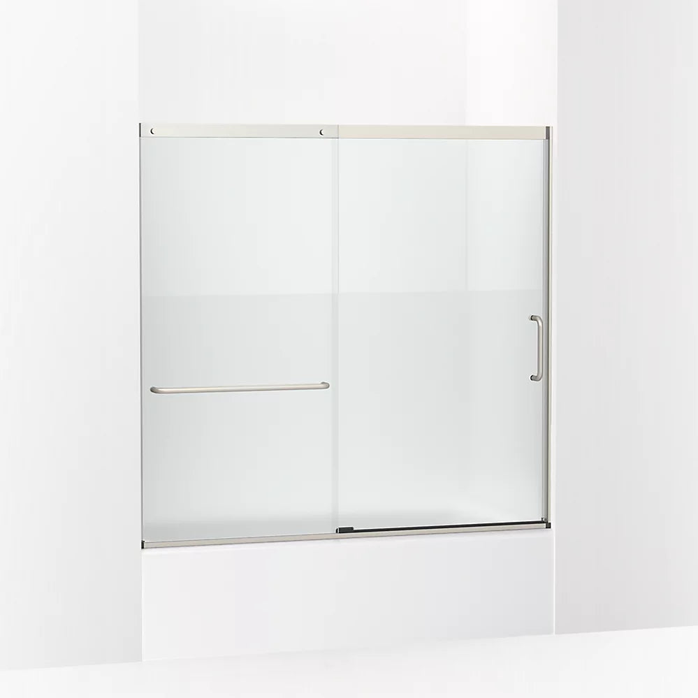 Kohler Elate® Sliding Bath door (56.3" - 59.6" W x 56.8" H) with heavy 5/16" (8mm) thick Crystal Clear glass with Privacy Band