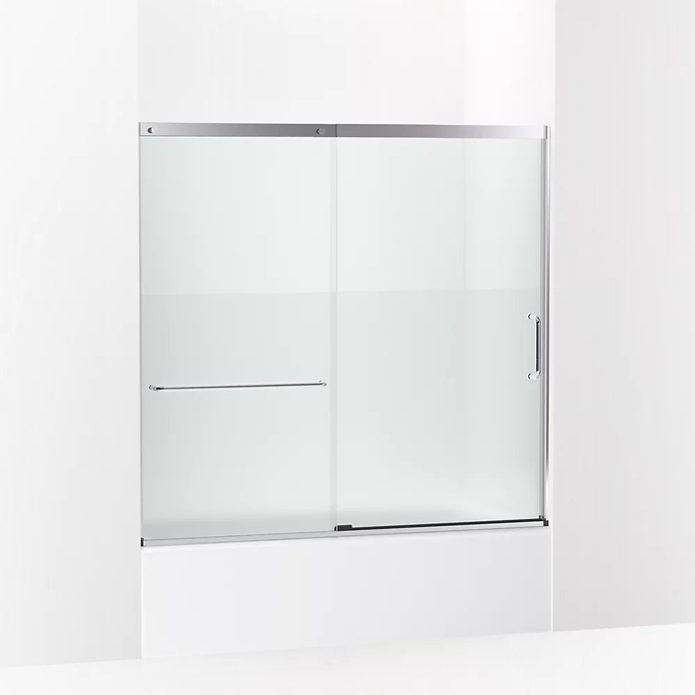 Kohler Elate® Sliding Bath door (56.3" - 59.6" W x 56.8" H) with heavy 5/16" (8mm) thick Crystal Clear glass with Privacy Band