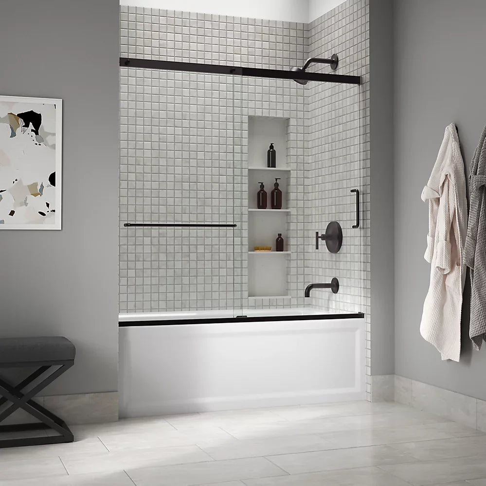 Kohler Elate® Sliding Bath door (56.3" - 59.6" W x 56.8" H) with heavy 5/16" (8mm) thick Crystal Clear glass