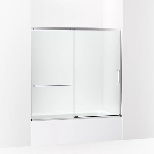 Kohler Elate® Sliding Bath door (56.3" - 59.6" W x 56.8" H) with heavy 5/16" (8mm) thick Crystal Clear glass in Bright Silver